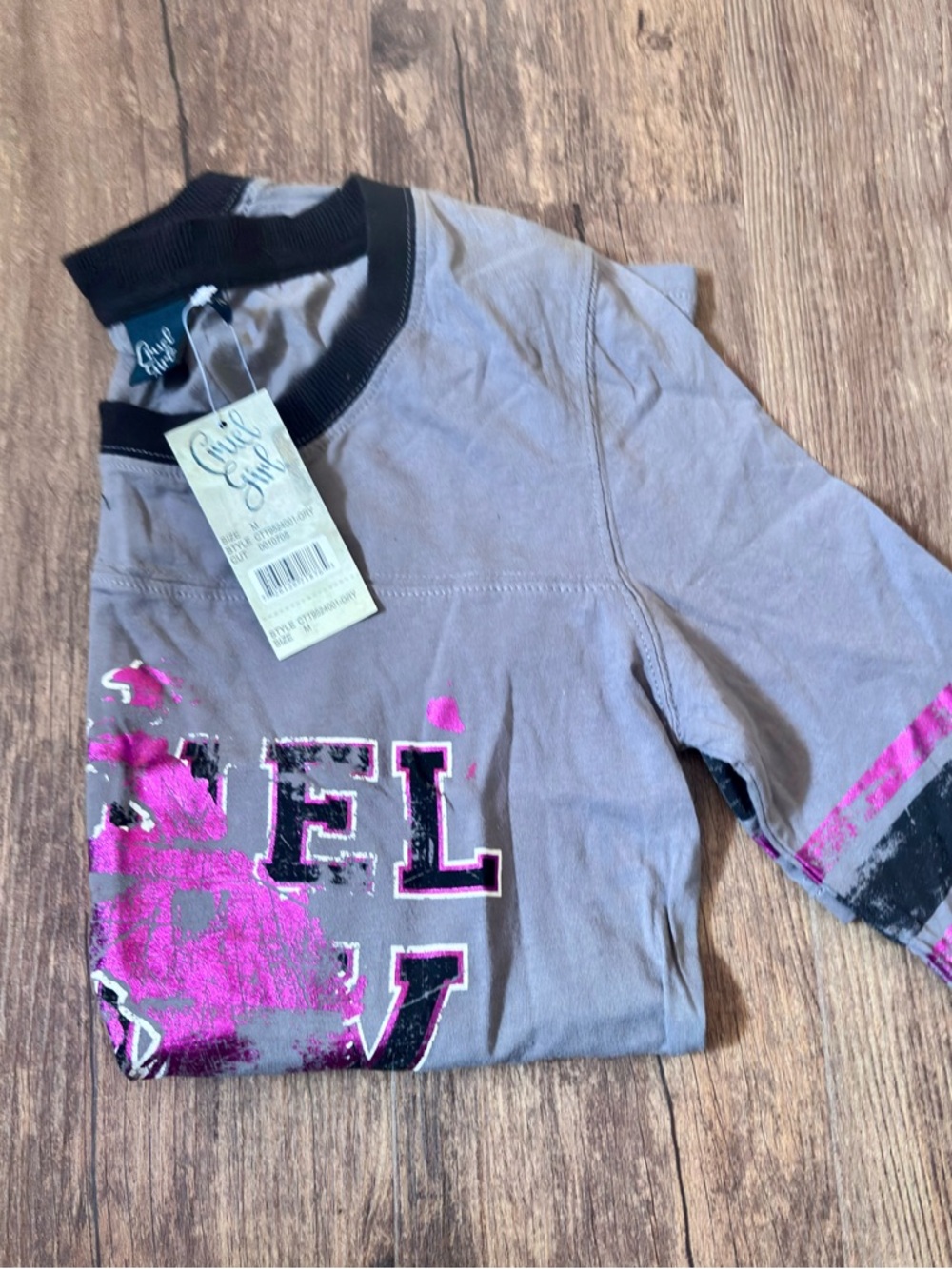 Cruel Girl Gray Short Sleeve Tee with Purple Splash Graphic - Picture 2 of 6
